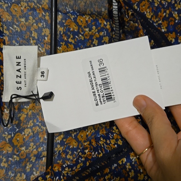 Sezane V Neck Long Ballooned Sleeves Floral Angelina Blouse - Picture 8 of 11